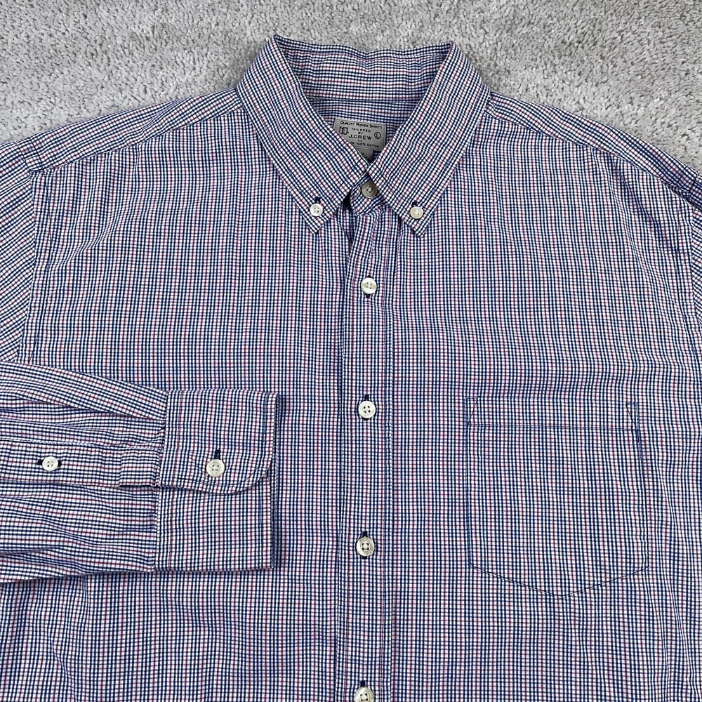 J Crew Shirt Mens Large Blue Red‎ Checkered Slim Fit Cotton Button Down Casual